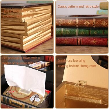 Kaxich Tissue Box, Cosmetic Tissue Box, Antique Book Tissue Holder, Tissue Box, Cosmetic Box for Home, Office, Car