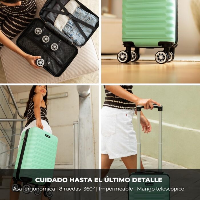 Чемодан ручної поклажі NUMADA Upfly Underseat 40x25x20 см (20 л), зелений. ABS, знімні колеса, для Ryanair, Vueling, Easyjet