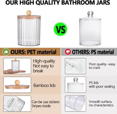 Набір ватних паличок LATERN з бамбуковим кришкою (6 шт.), акриловий диспенсер 10oz для косметики, контейнер для ватних паличок з 12 білими етикетками