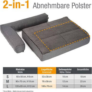 JAMAXX Преміум диван-лежанка для собак - ортопедичний, знімні подушки та чохол, м'який фліс/овчина, PDB3014 (M) 90x70 сірий