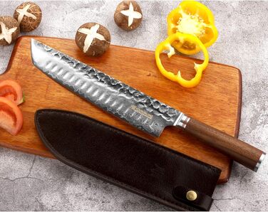 Японський кухонний ніж YOUSUNLONG Gyuto 255мм з дамаської сталі - професійний кухонний ніж з дерев'яною ручкою та піхвою