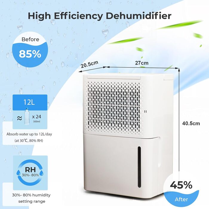 Електричний осушувач повітря SOARS 12L/24h - мобільний осушувач для дому, підвалу, з таймером та LED дисплеєм