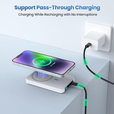 Power Bank HETP 10800mAh з бездротовою зарядкою MagSafe, PD 20W, USB-C, LED-дисплеєм. Сумісний з iPhone 16/15/14/13/12