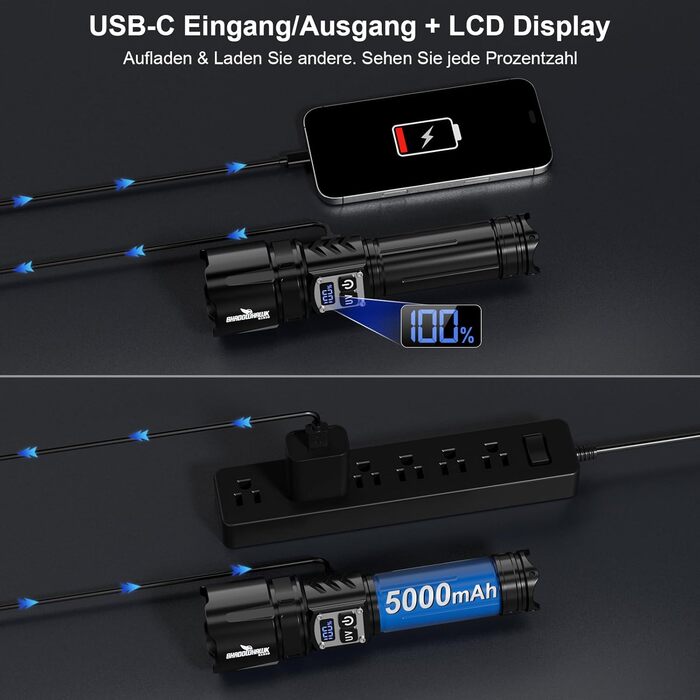 Ліхтар Shadowhawk 2-в-1 LED/UV, акумуляторний, 500000 люмен. Ідеально для інспекції, кемпінгу та відпочинку на природі. З регулюванням яскравості та UV-режимом.