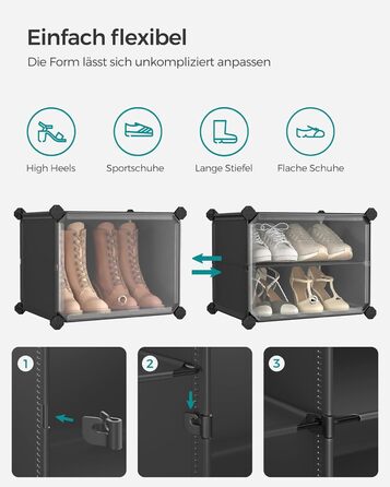 SONGMICS 10-Tier Shoe Rack, Shoe Cabinet, 30 x 40 x 30 cm per compartment, narrow, with doors, steel frame, plastic, for hallway, bedroom, entrance area, black LPC035B01
