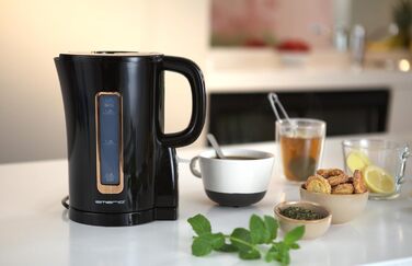 Електричний чайник Emerio WK-125130, 1.7 л, 2200 Вт, з нержавіючої сталі, без BPA, чорний/золотий