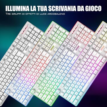 RedThunder K10 Бездротова ігрова клавіатура та миша, LED-підсвічування, акумулятор 3800 mAh, механічний відгук, Anti-Ghosting, миша 7D 3200 DPI, QWERTY-розкладка, для ПК-геймерів (Білий бездротовий)