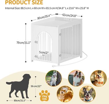 Сучасна собача будка Hzuaneri з USB та розеткою, 90x63x79 см, біла