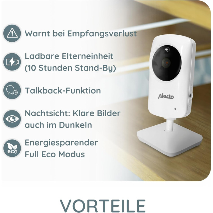 Відеоняня Alecto DVM-64 Funk з камерою, нічне бачення, двосторонній зв'язок, велика дальность дії, білий колір