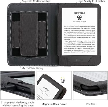 Чохол для Kindle 11-го покоління (2024/2022) WALNEW: захисна обкладинка з підставкою, двома петлями та авто-сном/пробудженням (Чорний)