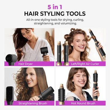 Airstyler 5 в 1: Фен-щітка, локони, випрямлення. Набір для волосся, чорний/золотий