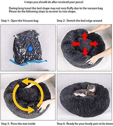 М'яке ліжко для собак Haoye, кругла подушка для домашніх тварин, ліжко для котів та собак Donut, миється, зручне ліжко для котів та собак (діаметр 50-120 см / 7 розмірів), діаметр 60 см (чорний, 80 см)