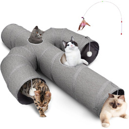 Cat Tunnel Toy, Collapsible Cat Tunnel for Indoor Cats, Interactive Peek-a-Boo Hole, Pet Tunnel with Cat Wand Toy (Cactus Shape, L-120CM, Dia-30CM)