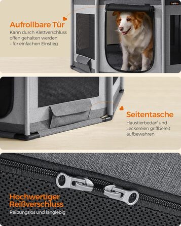 Клітка для цуценят Feandrea Oxford, восьмикутна, велика, 112 x 112 x 76 см, з PVC-каркасом, дихаюча сітка, з кишенею, сіро-сіра, PDC006G01