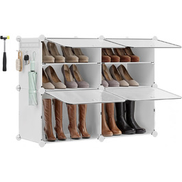 SONGMICS 10-Tier Shoe Rack, Shoe Cabinet, 30 x 40 x 30 cm per compartment, slim, with doors, steel frame, plastic, for hallway, bedroom, entryway, LPC035B01 (4 compartments (83B x 63H cm), White)