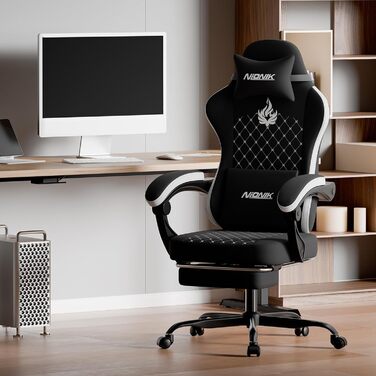 Геймерське крісло Ergonomic з підставкою для ніг та підтримкою спини, регульоване, для дому, офісу, кіберспорту (чорно-біле)