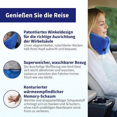 Подушка для подорожей Travelrest Nest з пам'яттю форми, м'яка, компактна, знімний чохол, краща за версією NYTimes Wirecutter 2024, прана, легко складається до 1/4 розміру