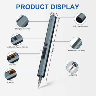 Dinow 30 в 1 Електричний набір викруток, акумуляторний, з LED-підсвічуванням, 2 швидкості, регулювання крутного моменту. Підходить для ремонту ноутбуків, окулярів, годинників, DIY-робіт