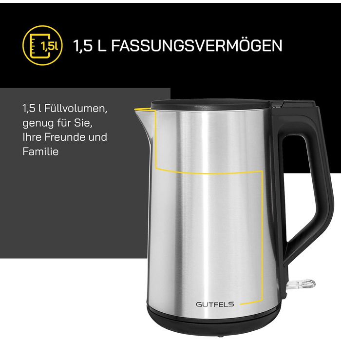 Електричний чайник Water 3300 C | 1.7 л, 2200 Вт, антинакип, захист від перегріву, чорний (нержавіюча сталь)