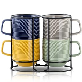 Набір керамічних кавових чашок з підставкою (4 шт.) 370 мл, різні кольори