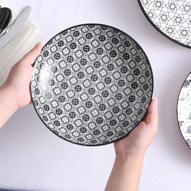 Набір тарілок Vancasso Haruka: 8 шт. (4 супові, 4 глибокі), кераміка, 700мл, діаметр 21 см (чорний + кремовий)