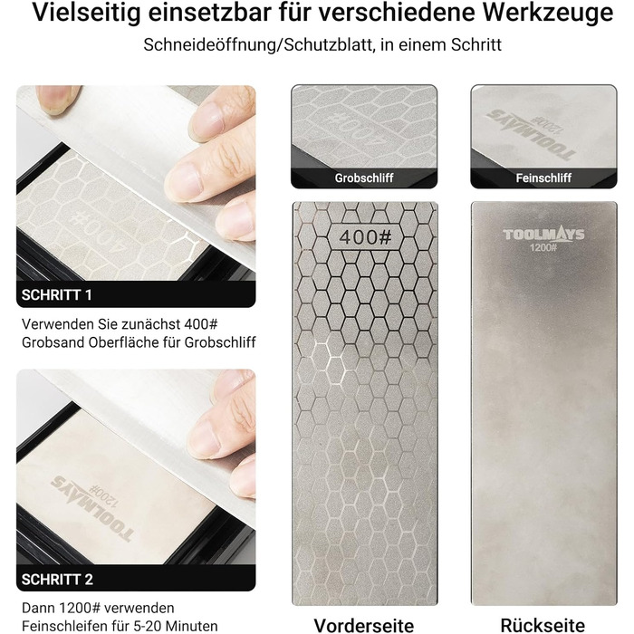 Набір для заточування ножів Schleifstein: зернистість 400/1000, підставка з бамбука, кутовий упор, двосторонній камінь, заточувальний камінь (діамантова зернистість 400/1200 з 1000#)