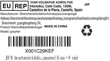 Набір дитячих вішалок JSF Mitwachsende, 20 шт. з бантиками, сірі та білі, для дитячого одягу, антиковзаючі, економія місця