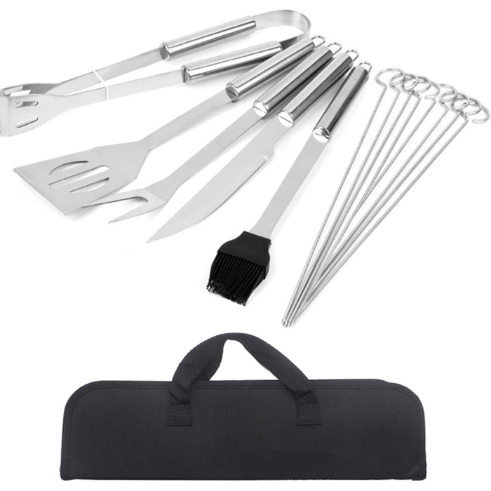 Набір гриль-посуду 13 предметів: аксесуари для гриля, інструменти для барбекю, набір для гриля, посуд для гриля з нержавіючої сталі з подарунковим пакуванням для чоловіків, кемпінгу, пікніка, сімейного відпочинку та вечірок на природі