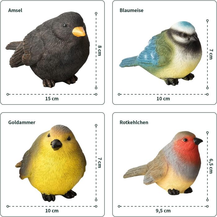 VERDOBA - Garden Decoration 4 Birds - Decorative Figures made of Artificial Resin (Polyresin) for Balcony, Garden, Winter Garden, Pond - Garden Decoration
