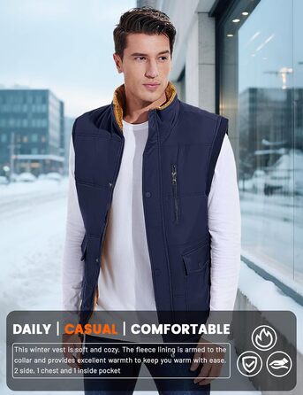 MAGCOMSEN Жилетка чоловіча утеплена зимова, без рукавів, тепла флісова жилетка для відпочинку, термо-перехідна жилетка з багатьма кишенями, розмір M, темно-синій