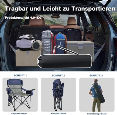 Крісло для кемпінгу складне RELAX FIELD 200KG з підстаканником та сумкою-холодильником, блакитне, 2 шт.