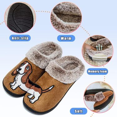 Тапочки домашні жіночі чоловічі з вишивкою у вигляді милого собачки, теплі, з плюшевою підкладкою, зимові, 36/37 EU, коричневого кольору