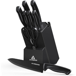 ACOQOOS 14-Piece Knife Block Set with Sharpener - Professional Kitchen Knife Set, Black