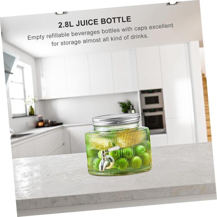 Glass Jug with Tap Dispenser System, Hydro Water Jug with Faucet, Juice Syrup Insulated Water Bottles Filter Tap Glass Jug, Water Container with Faucet, White