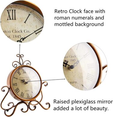 HZDHCLH Retro Silent Roman Table Clock for Living Room Bedroom Office Art Desk Clock (Copper)