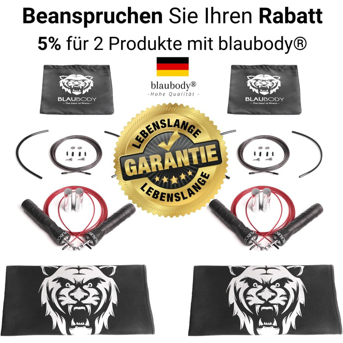 Speed rope with weight, ball bearings (2x160g included + microfiber towel + 2 replacement ropes) Speed rope for adults, fitness, boxing, training, MMA, jump rope, weighted jump rope