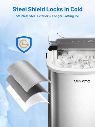 Машина для приготування льоду VINATO, компактна, 9 кубиків за 6-8 хвилин, портативна, продуктивність 12 кг/24 год, тиха робота, з лопаткою та кошиком для кухні, офісу, бару та вечірки, срібна