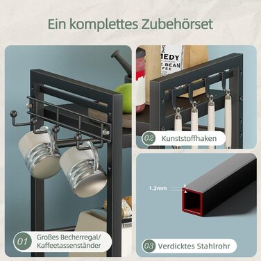 Регульована підставка для мікрохвильової печі NETEL 2-ярусна, кухонна полиця над мікрохвильовою печчю, полиця для робочої поверхні, висувна 40-60 см, з тримачем для напоїв та кошиком, чорний