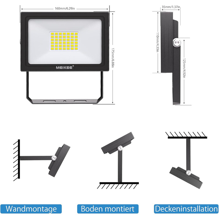 MEIKEE 35W LED Floodlights Outdoor 2 Pack 3000LM Super Bright Outdoor Floodlights IP66 Waterproof LED Floodlight 6500K Cool White LED Spotlight, Outdoor Light for Garden, Courtyards, Garage, Hotel, Sports Field