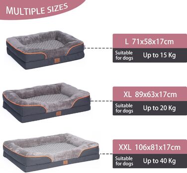 Ортопедичне собаче ліжко преміум-класу для середніх собак - XL, світло-сіре. Зручна петля, водовідштовхувальний вкладиш, м'яке, знімний чохол, 89 x 63 x 17 см