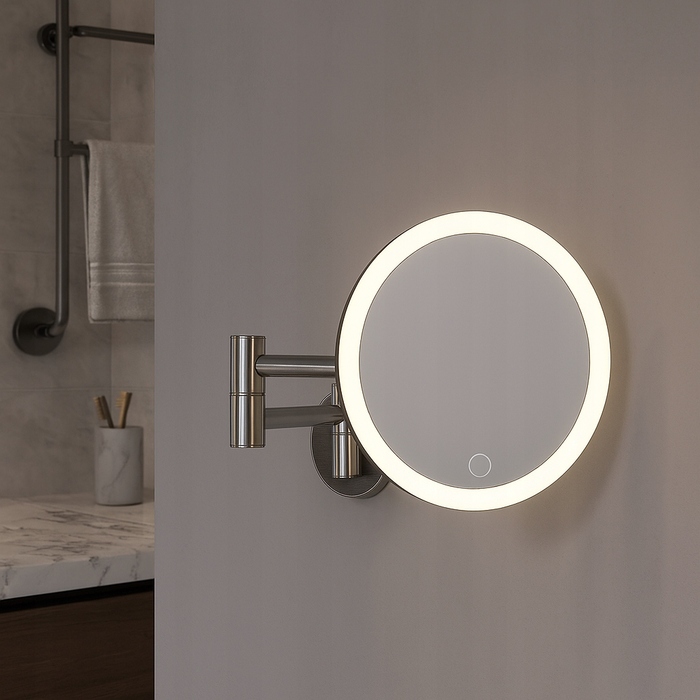 Настінне LED-дзеркало для макіяжу у ванну кімнату OVIMAR з 5-кратним збільшенням