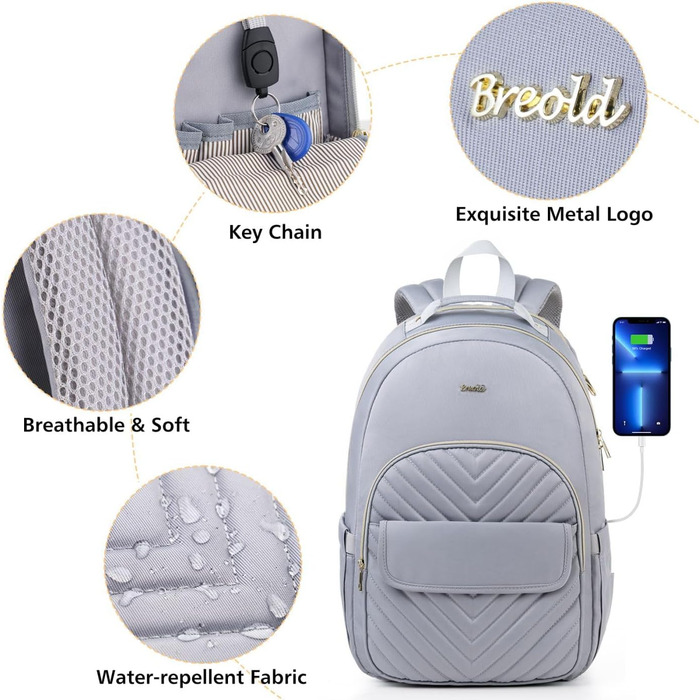 Жіночий рюкзак для ноутбука 17.3 дюйма: стильний рюкзак для дівчат, підлітка, студентки та вчительки, для навчання, роботи та офісу (15.6', сірий)
