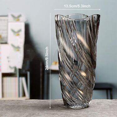 Скляна ваза для квітів Blumenvase Glas, 24 см, кришталева ваза, сучасний дизайн, велика ваза для букетів тюльпанів, декор, подарунок на весілля, для декору столу, на новосілля, на День матері (димчастий сірий)
