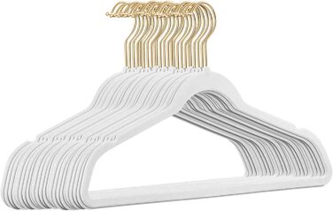25 преміум-плечикові вішалки для одягу з велюру StickandShine (білі) з гачками з золотим ефектом та антиковзаючою поверхнею