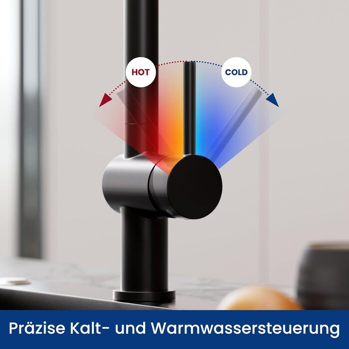 Кран кухонний CECIPA X203B чорний з висувною лійкою, 360° поворот, двома струменями, з нержавіючої сталі