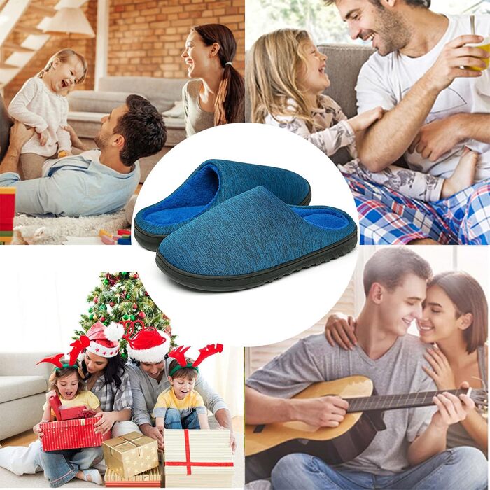 Тапочки зимові для дому жіночі/чоловічі ChayChax, тепла піна пам'яті, бавовна, блакитні (42/43 EU)