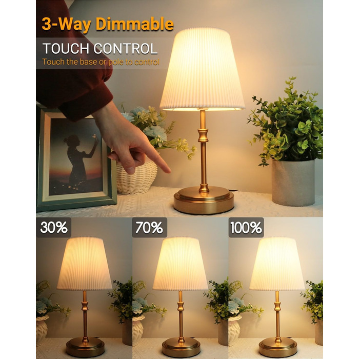 Торшер на тумбочку з сенсорним керуванням, регульована яскравість, 31.5 см, ретро стиль, латунь. Ідеально для вітальні, спальні, як подарунок на Новий Рік.