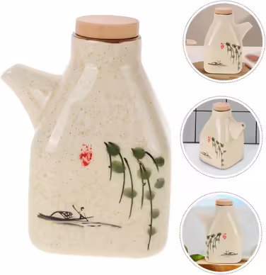 3-Piece Ceramic Vinegar Dispenser for the Kitchen - Spice Container, Sauce, Vinegar, Oil Pot. Olive Oil Dispenser with Lid Design for Easy Cleaning and Durable Use.