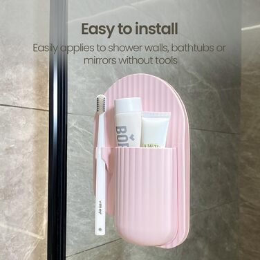 Silicone Shower Toothbrush Holder, Suction Cup, Shower Box Tool, Bathroom Tool, Suction Cup for Walls or Mirrors, Silicone is Waterproof and Removable for Reuse, Yellow (Pink)