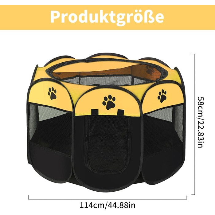 Клітка-вигул для цуценят та котів, клітка-вигул для собак, клітка для тварин (жовто-чорний, 6, 114x114x58 см)
